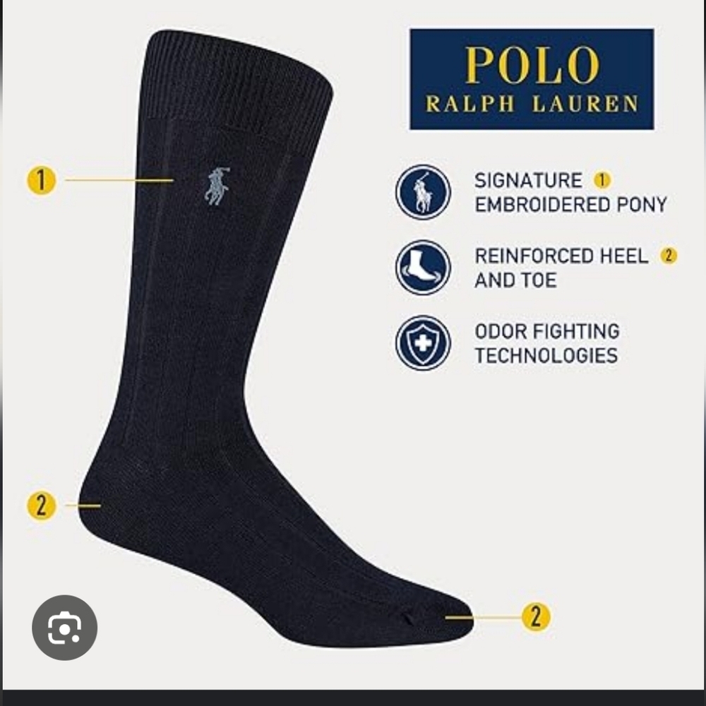 Polo by Ralph Lauren Men's Black Socks 2 Pairs Pima Cotton Xl